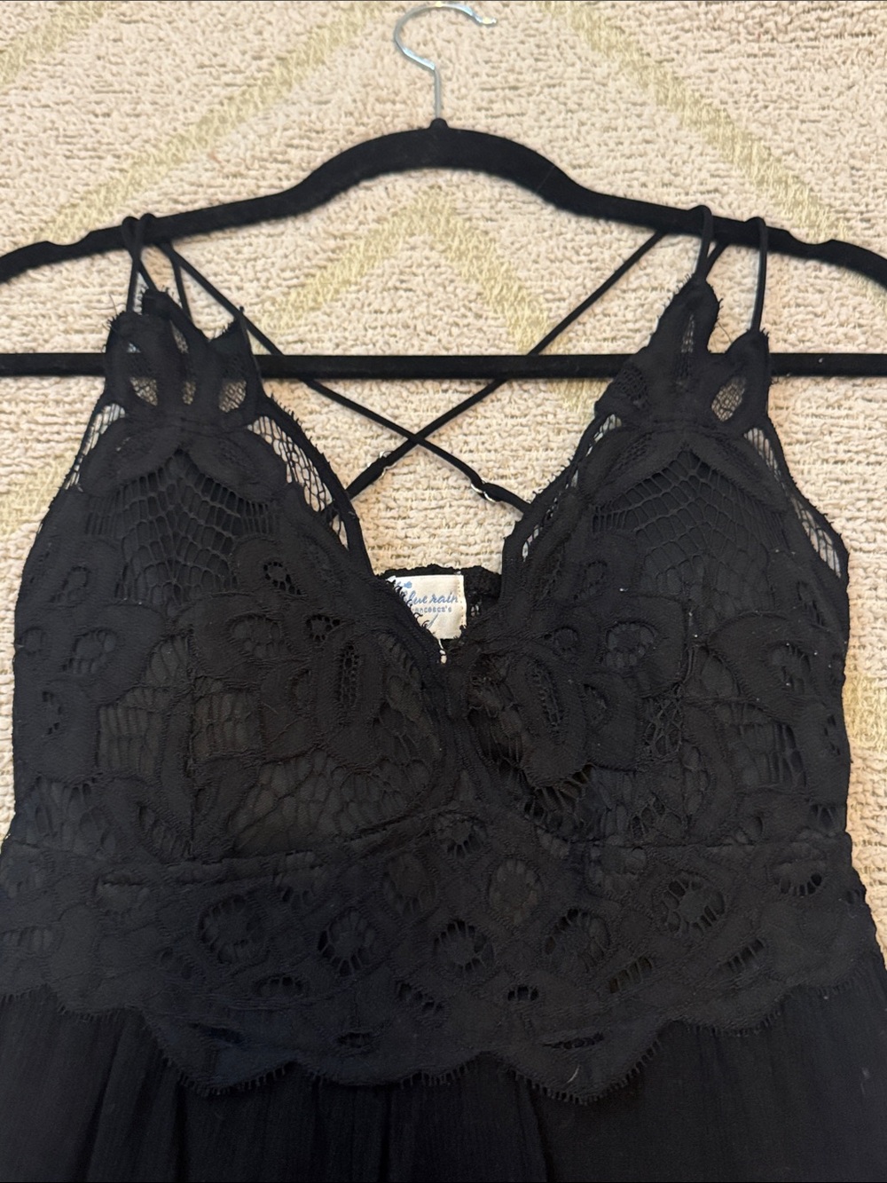 Blue Rain by Francesca’s Black Lace Crochet Criss Cross Back Mini Dress Small - Picture 2 of 4